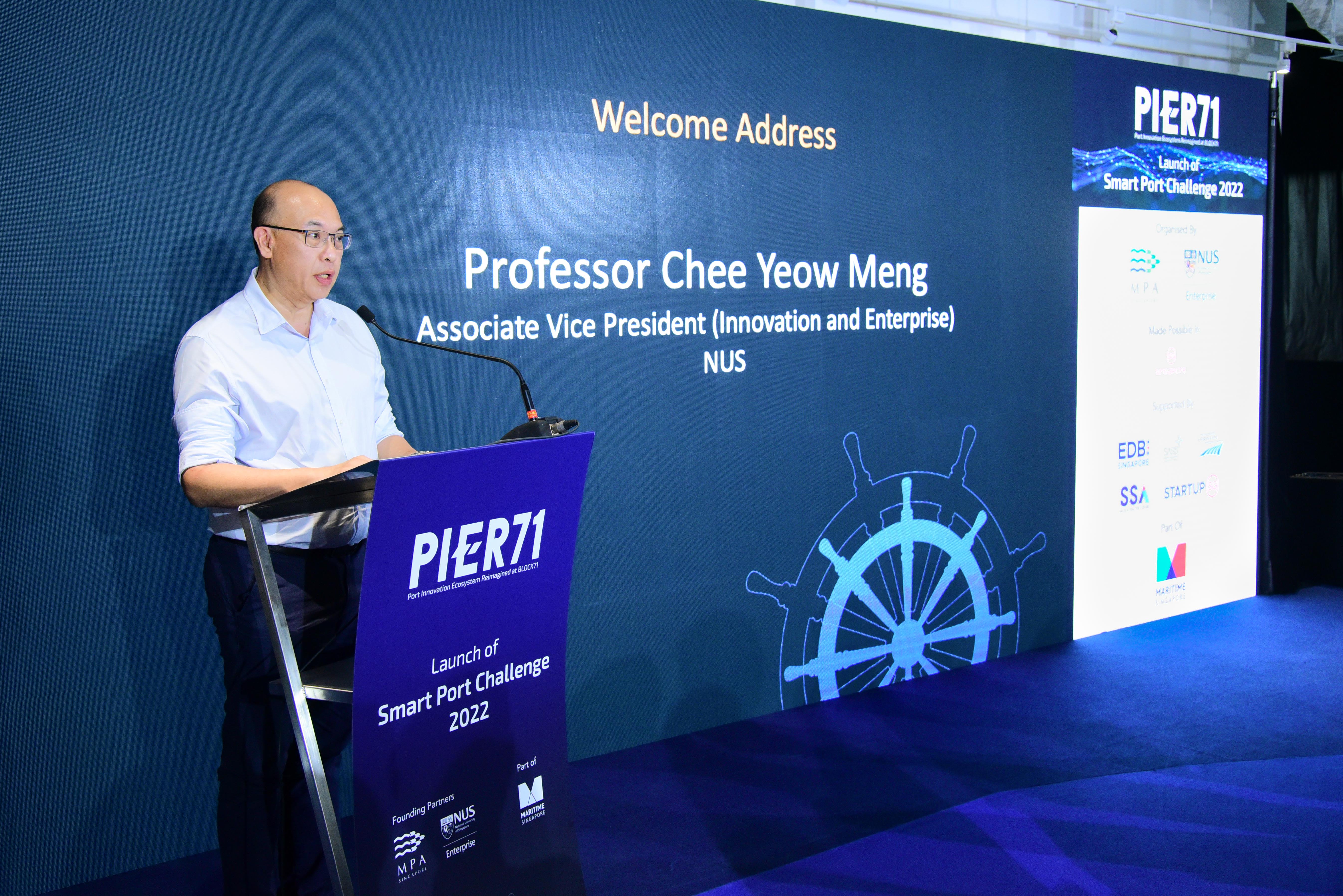 Professeor Chee Yeow Meng delivering his welcome address at the launch of Smart Port Challenge 2022