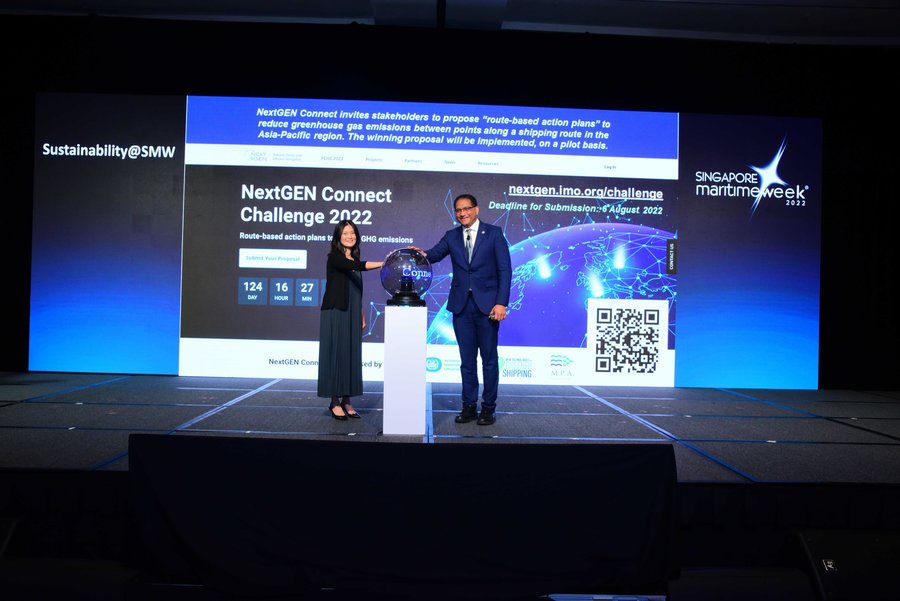 Quah Ley Hoon, Chief Executive of MPA and Jose Mathieckal, Chief of Partnerships and Projects, IMO, launching the NextGEN Connect Challenge