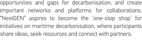 opportunities and gaps for decarbonisation; and create important networks and platforms for collaborations   NextGEN    