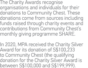The Charity Awards recognise organisations and individuals for their donations to Community Chest  These donations co   