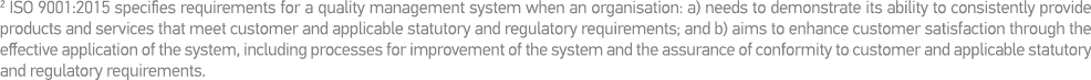2 ISO 9001:2015 specifies requirements for a quality management system when an organisation: a) needs to demonstrate    