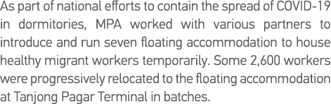 As part of national efforts to contain the spread of COVID-19 in dormitories, MPA worked with various partners to int   