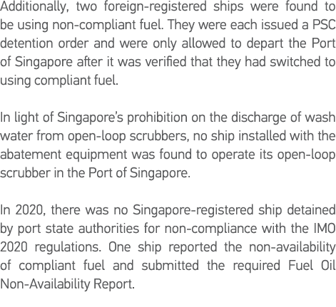 Additionally, two foreign-registered ships were found to be using non-compliant fuel  They were each issued a PSC det   