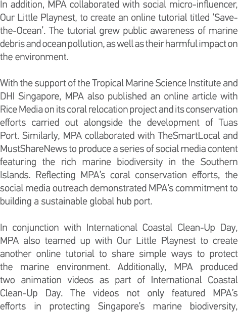 In addition, MPA collaborated with social micro-influencer, Our Little Playnest, to create an online tutorial titled    