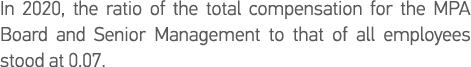 In 2020, the ratio of the total compensation for the MPA Board and Senior Management to that of all employees stood a   