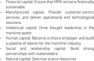   Financial capital: Ensure that MPA remains financially  sustainable   Manufactured capital: Provide customer-centri   