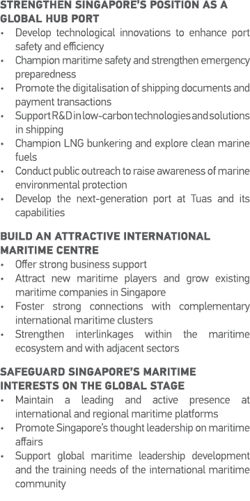 Strengthen Singapore s position as a global hub port   Develop technological innovations to enhance port  safety and    