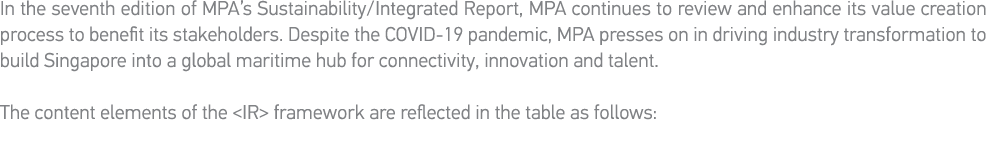 In the seventh edition of MPA s Sustainability Integrated Report, MPA continues to review and enhance its value creat   