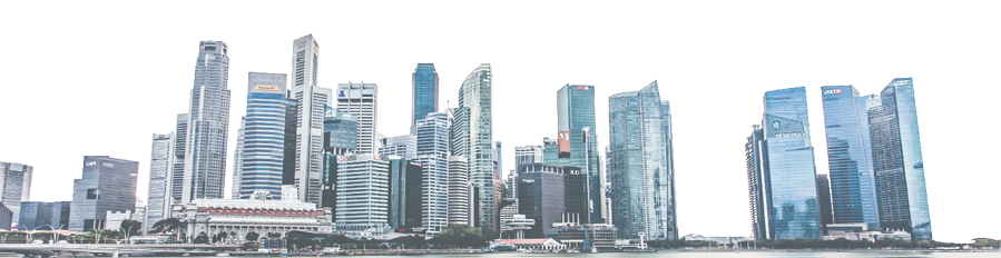 SINGAPORE, SINGAPORE - MARCH 2019: Downtown core skyscrapers by Marina Bay in Singapore