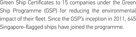 Green Ship Certificates to 15 companies under the Green Ship Programme (GSP) for reducing the environmental impact of   