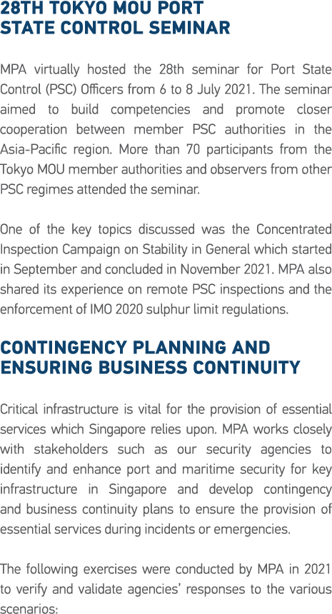 28th Tokyo MOU Port State Control Seminar  MPA virtually hosted the 28th seminar for Port State Control (PSC) Officer   