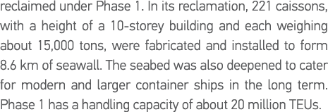 reclaimed under Phase 1  In its reclamation, 221 caissons, with a height of a 10-storey building and each weighing ab   