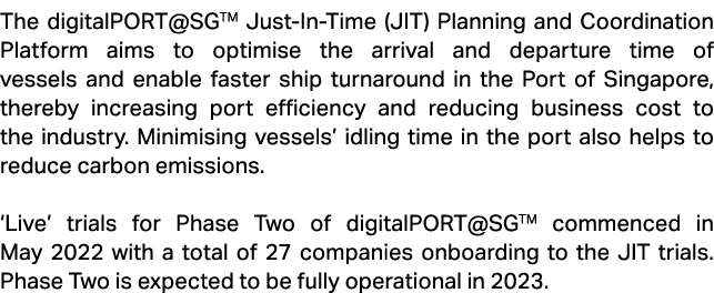 The digitalPORT@SGTM Just In Time (JIT) Planning and Coordination Platform aims to optimise the arrival and departure...