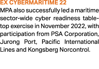 Ex CyberMaritime 22 MPA also successfully led a maritime sector wide cyber readiness tabletop exercise in November 20...