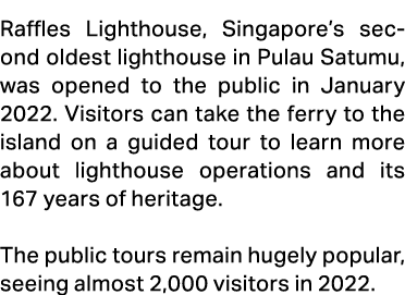 Raffles Lighthouse, Singapore’s second oldest lighthouse in Pulau Satumu, was opened to the public in January 2022. V...