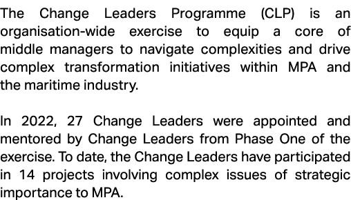 The Change Leaders Programme (CLP) is an organisation wide exercise to equip a core of middle managers to navigate co...