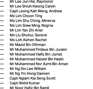 — Mr Lee Jun Hai, Raymond — Mr Lee Shiuh Kwong Calvin — Capt Leong Kah Weng, Andrew — Ms Lim Choon Ting — Ms Lim Shu ...
