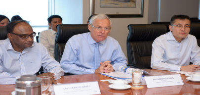 Representing the Tripartite Working Group are (from left to right) Capt Francis Joseph, Chairman of SMEF, Mr Esben Poulsson, President of SSA and Mr Andrew Tan, Chief Executive of MPA during the media brief