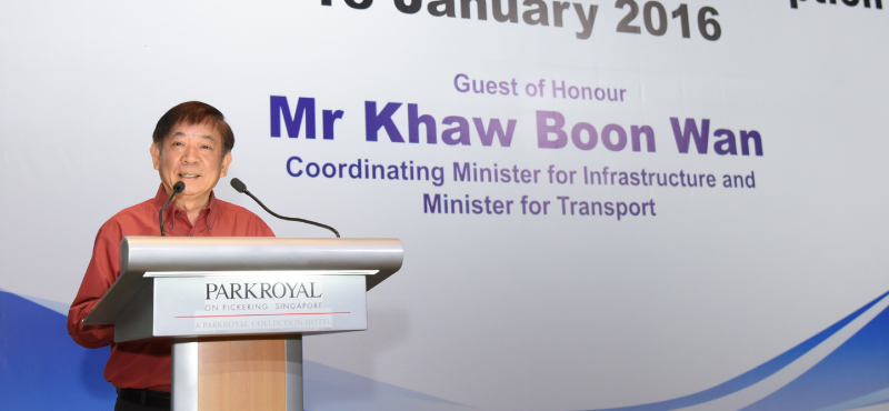 Mr Khaw Boon Wan, Coordinating Minister for Infrastructure and Minister for Transport, giving his opening speech at the New Year Cocktail Reception