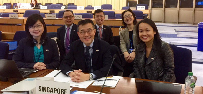 MPA Chief Executive, Mr Andrew Tan (middle), together with the officers from MPA who were involved in the IMO council re-election campaign