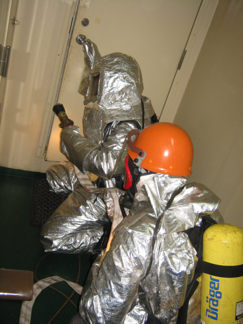 Galley fire-fighting drill